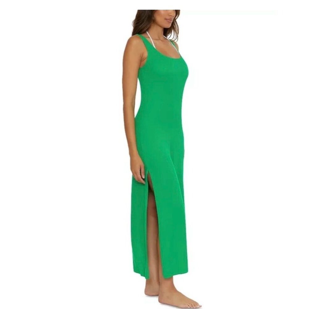 BECCA Mykonos Vibrant Green Ribbed Tank dress and swim cover